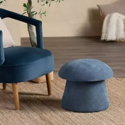 Navy Chenille Mushroom Storage Ottoman