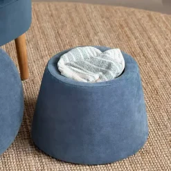 Navy Chenille Mushroom Storage Ottoman