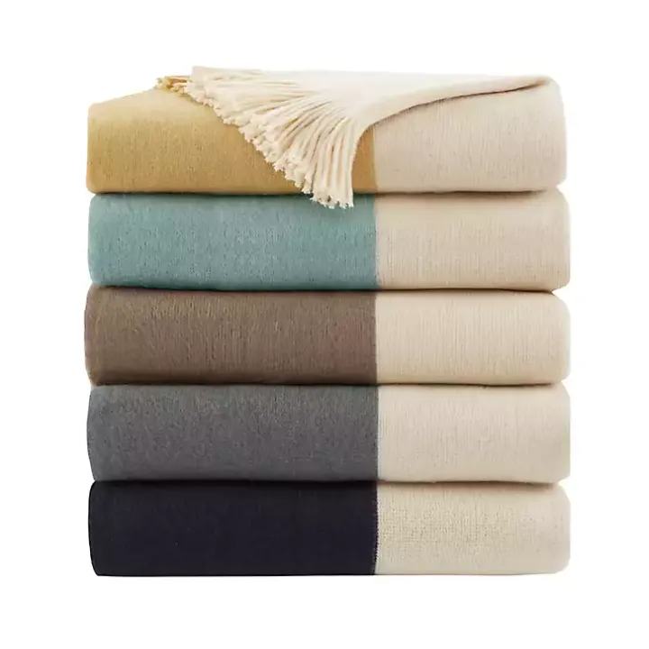 Navy Faux Cashmere Color Block Throw Blanket