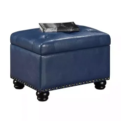 Navy Faux Leather Jessy Storage Ottoman