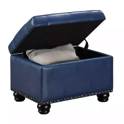 Navy Faux Leather Jessy Storage Ottoman