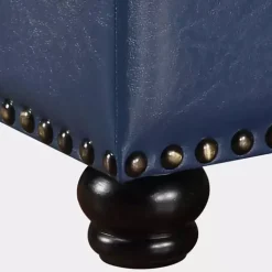 Navy Faux Leather Jessy Storage Ottoman