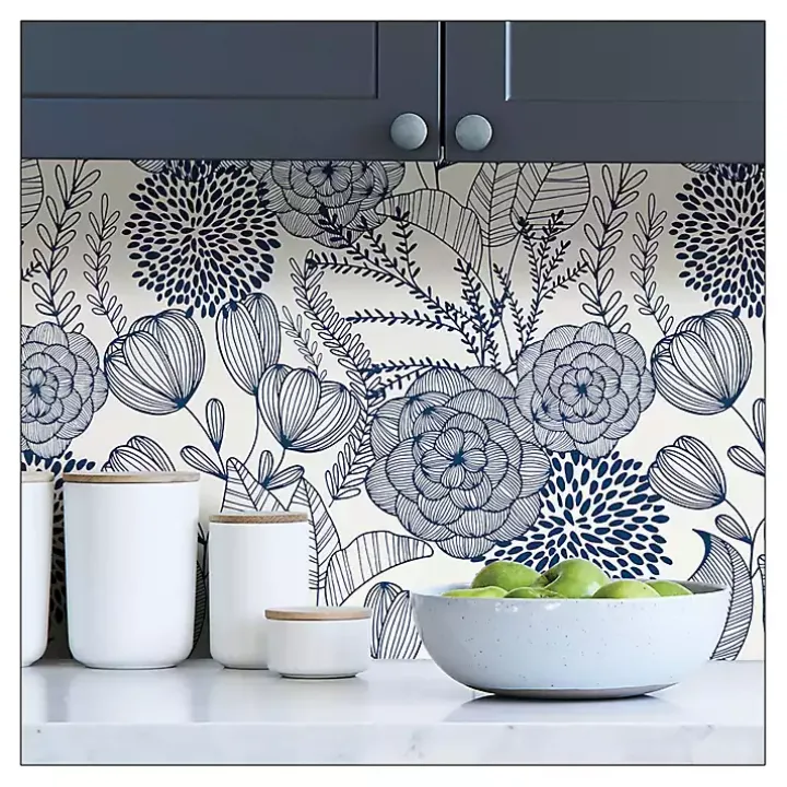 Navy Floral Garden Peel & Stick Wallpaper