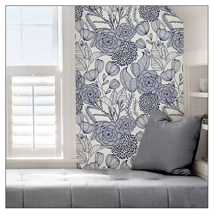 Navy Floral Garden Peel & Stick Wallpaper