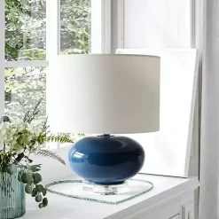 Navy Glass Short Oval Table Lamp
