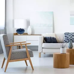 Navy Glass Short Oval Table Lamp