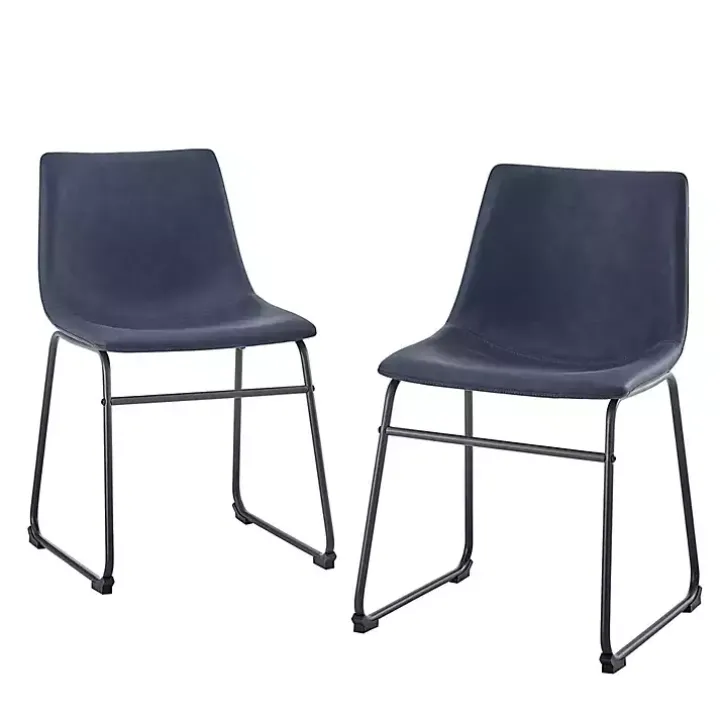 Navy Leather Industrial Dining Chairs, Set of 2