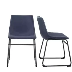 Navy Leather Industrial Dining Chairs, Set of 2