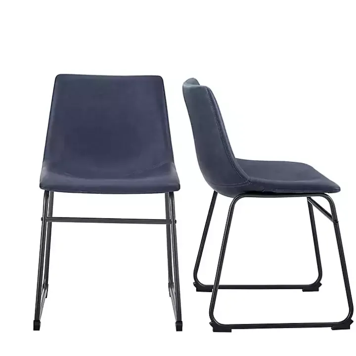 Navy Leather Industrial Dining Chairs, Set of 2