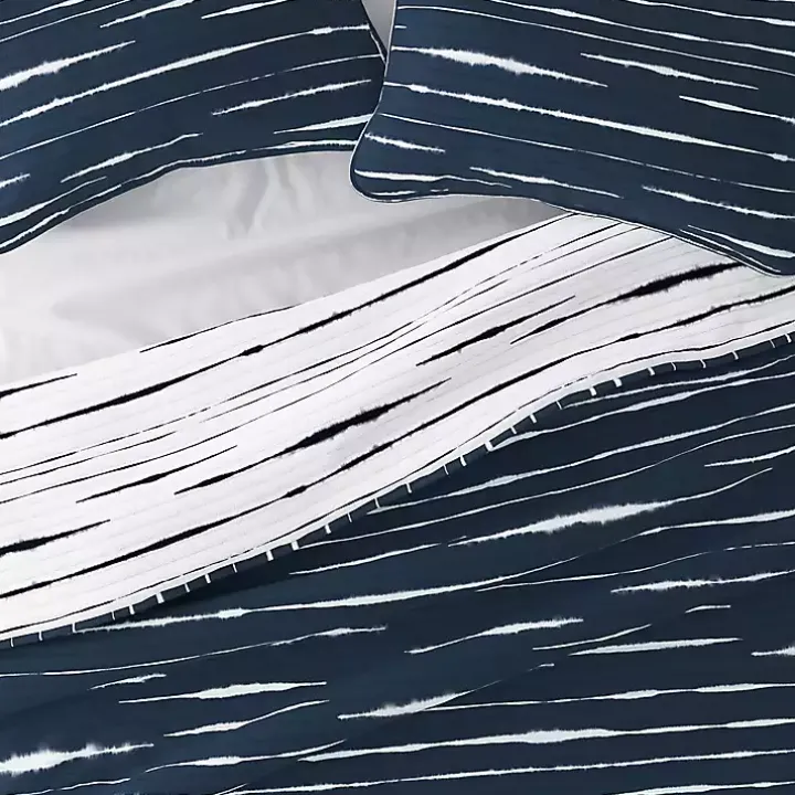 Navy Linear Reversible 3-pc. King Quilt Set