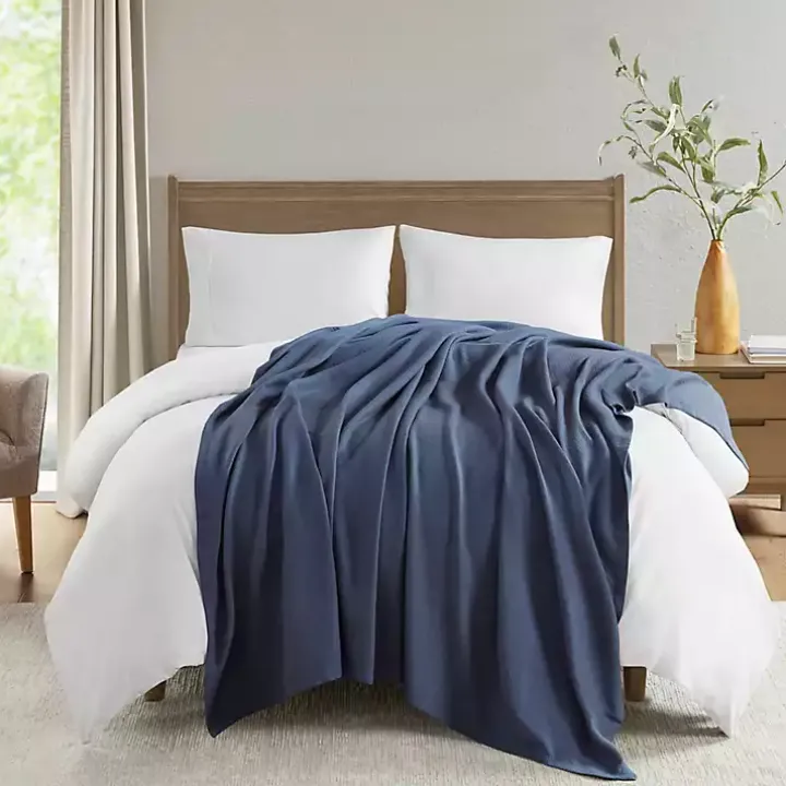 Navy Liquid Cotton King Blanket