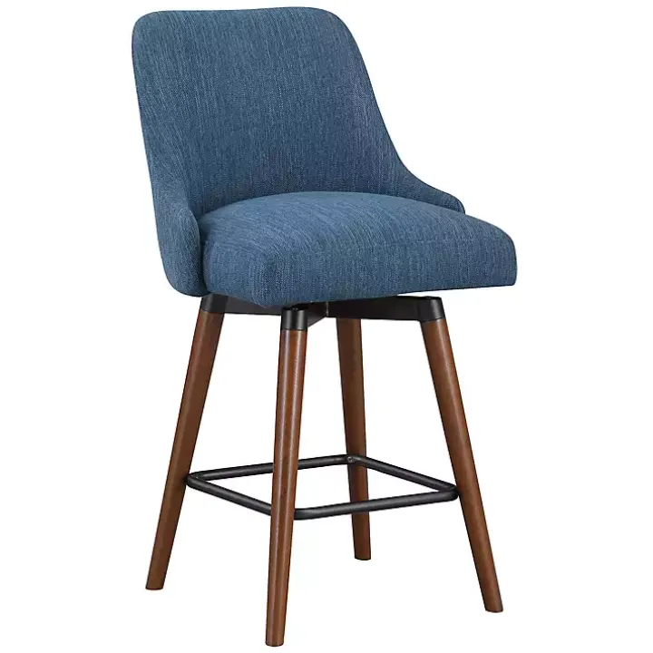 Navy Mid-Century Modern Swivel Counter Stool