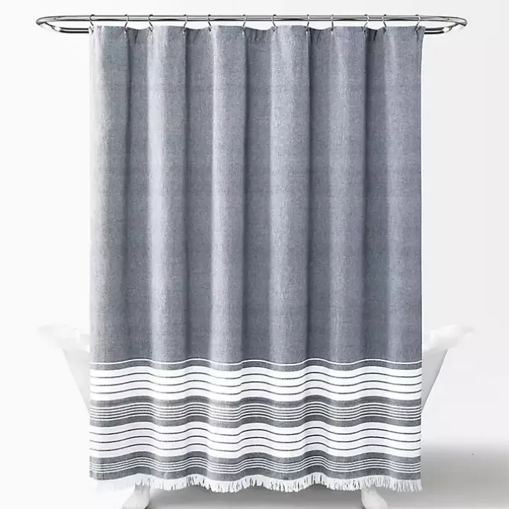 Navy Nantucket Tassel Fringe Shower Curtain