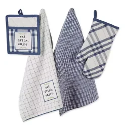Navy Plaid Eat Drink Enjoy 4-pc. Dish Towel Set