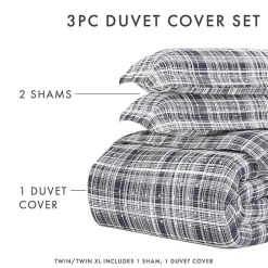 Navy Plaid Polka Dot 2-pc. Twin Duvet Cover Set