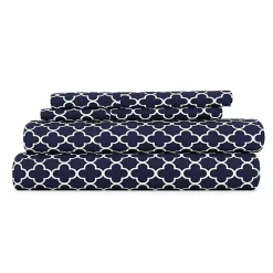 Navy Quatrefoil 4-pc. Queen Sheet Set