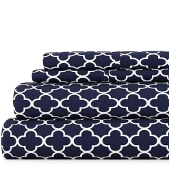 Navy Quatrefoil 4-pc. Queen Sheet Set