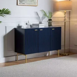 Navy Ribbed Wood Sideboard Cabinet