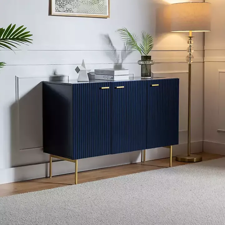 Navy Ribbed Wood Sideboard Cabinet