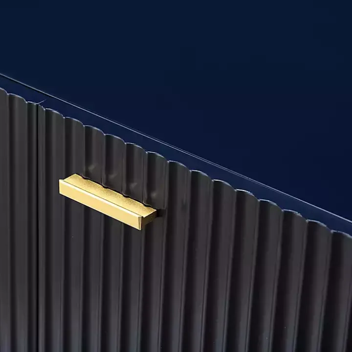 Navy Ribbed Wood Sideboard Cabinet