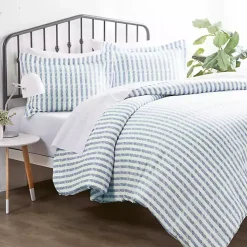 Navy Rugged Stripes Puffed 3-pc. Queen Duvet Set