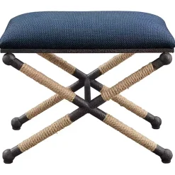 Navy Seat and Black Metal Ottoman