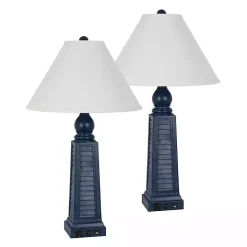 Navy Shutter Charging Table Lamps, Set of 2