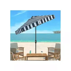 Navy Stripe Auto Tilt 9 ft. Outdoor Umbrella