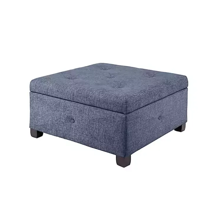 Navy Tufted Square Storage Ottoman