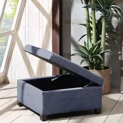 Navy Tufted Square Storage Ottoman