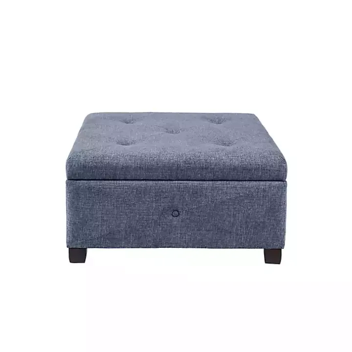 Navy Tufted Square Storage Ottoman