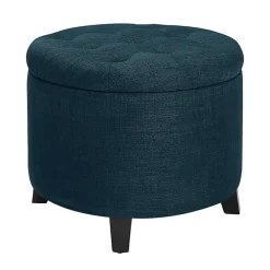 Navy Upholstered Eliza Round Storage Ottoman