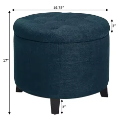 Navy Upholstered Eliza Round Storage Ottoman