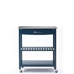 Navy Wood and Stainless Steel Top Kitchen Cart