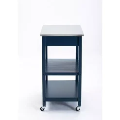 Navy Wood and Stainless Steel Top Kitchen Cart