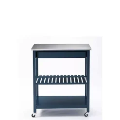 Navy Wood and Stainless Steel Top Kitchen Cart