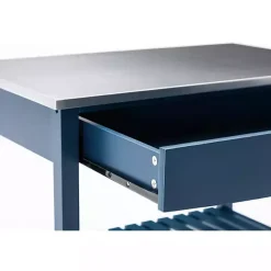 Navy Wood and Stainless Steel Top Kitchen Cart