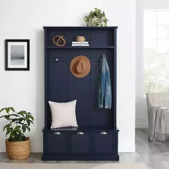 Navy Wood Storage Bench Hall Tree