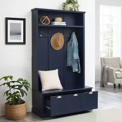 Navy Wood Storage Bench Hall Tree