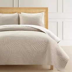 Neutral Leaf Reversible 3-pc. Full/Queen Quilt Set