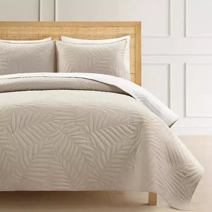 Neutral Leaf Reversible 3-pc. Cali King Quilt Set
