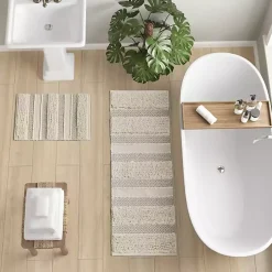 Neutral Tufted Stripes Woven Bath Mat