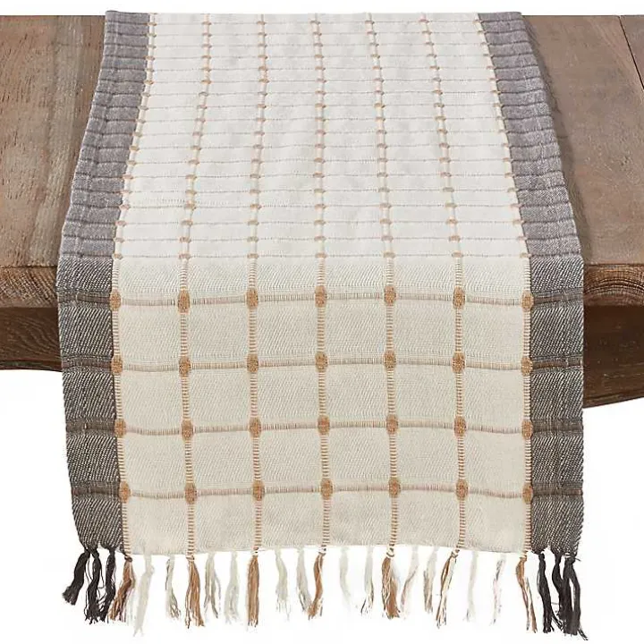 Neutral Woven Windowpane Table Runner