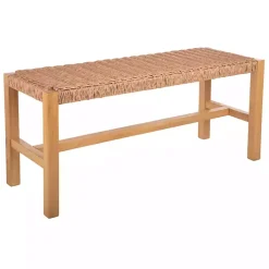 Newport Natural Wood and Rattan Bench