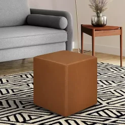 Newton Carmel Faux Leather Square Ottoman