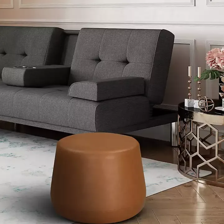 Newton Carmel Faux Leather Thimble Ottoman