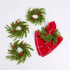 Norfolk Pine and Berry Napkin Rings, Set of 4