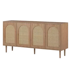 Oak and Natural Rattan 4-Door Sideboard