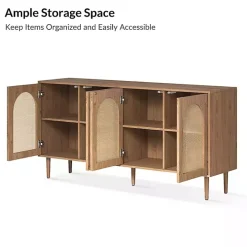 Oak and Natural Rattan 4-Door Sideboard
