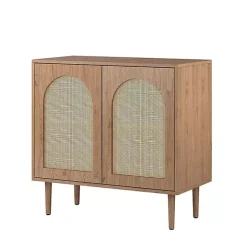 Oak Wood and Arched Rattan 2-Door Cabinet